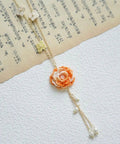 Onirr Handcraft Micro Crochet Dreamy Peony Necklace Dark Orange