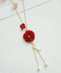 Onirr Handcraft Micro Crochet Dreamy Peony Necklace Dark Red