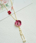 Onirr Handcraft Micro Crochet Dreamy Peony Necklace Deep Pink