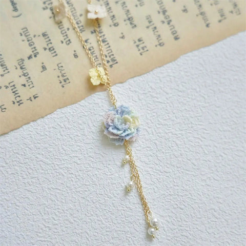 Onirr Handcraft Micro Crochet Dreamy Peony Necklace Pale Turquoise