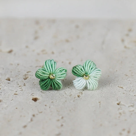 Onirr Handcraft Micro Crochet Gradient Puff Flower Earrings Green