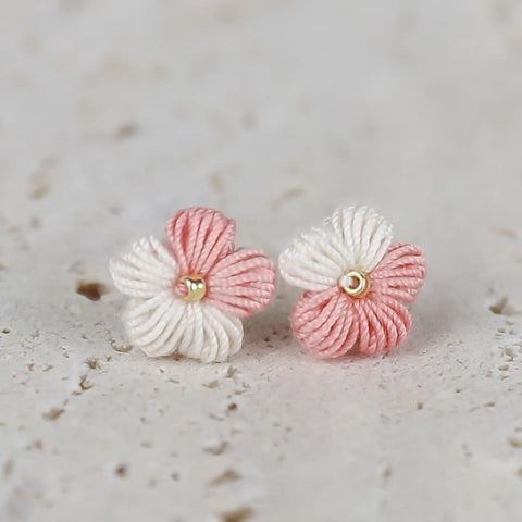 Onirr Handcraft Micro Crochet Gradient Puff Flower Earrings Light Pink