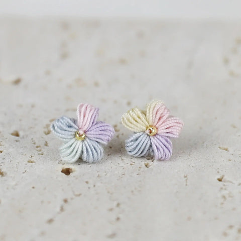 Onirr Handcraft Micro Crochet Gradient Puff Flower Earrings Macaron