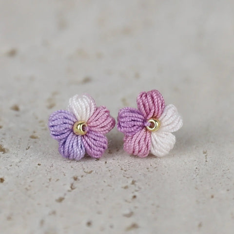 Onirr Handcraft Micro Crochet Gradient Puff Flower Earrings Plum