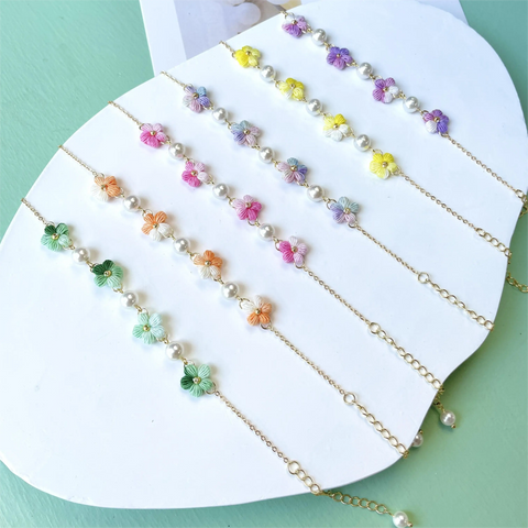 Puff Flower And Pearl Bracelet