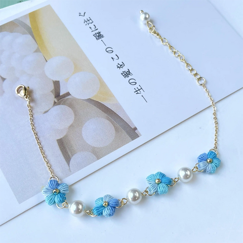 Puff Flower And Pearl Bracelet