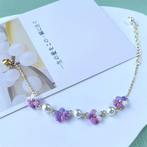 Puff Flower And Pearl Bracelet