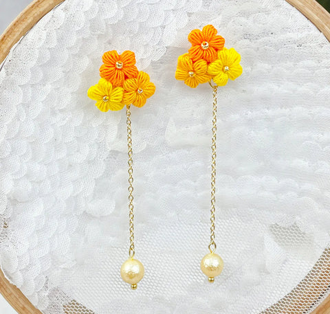 Puff Flower Tassel Earrings