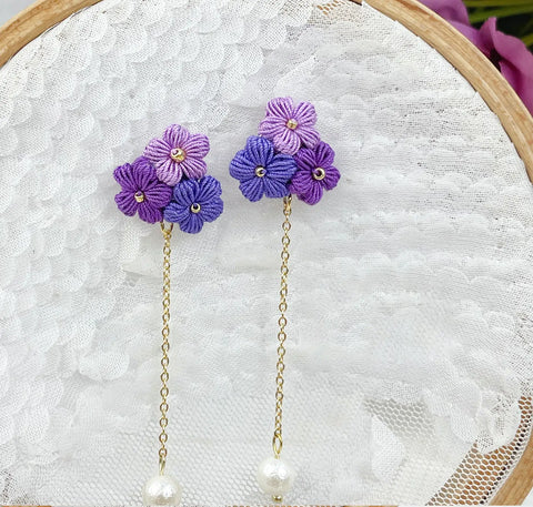 Puff Flower Tassel Earrings