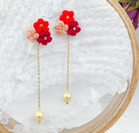 Puff Flower Tassel Earrings