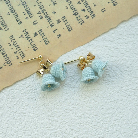 Onirr Handmade Micro Crochet Bow-Knot Campanula Earrings Light Cyan