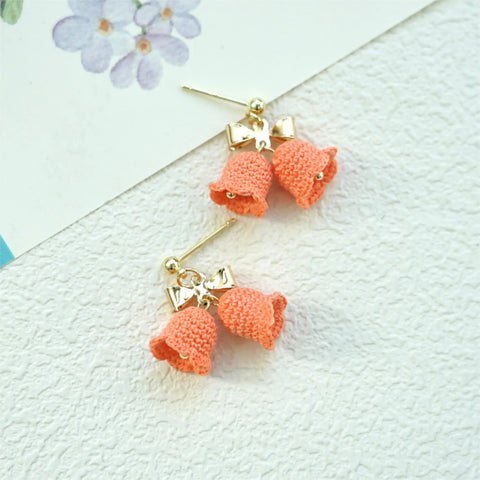 Onirr Handmade Micro Crochet Bow-Knot Campanula Earrings Light Salmon