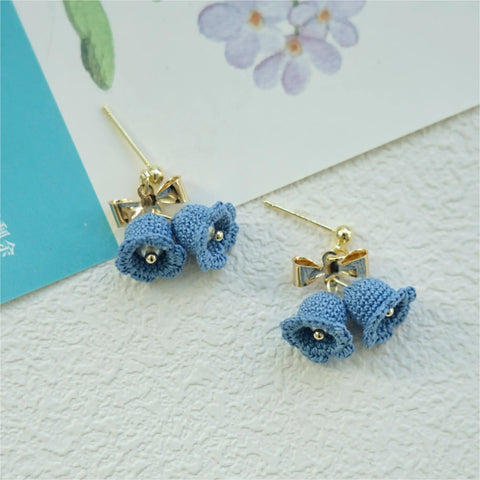 Onirr Handmade Micro Crochet Bow-Knot Campanula Earrings Light Sky Blue