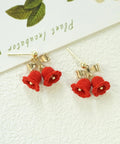 Onirr Handmade Micro Crochet Bow-Knot Campanula Earrings Red