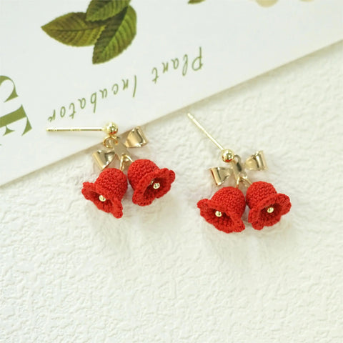 Onirr Handmade Micro Crochet Bow-Knot Campanula Earrings Red