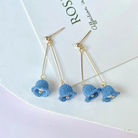 Onirr Handmade Micro Crochet Campanula Earrings Light Sky Blue