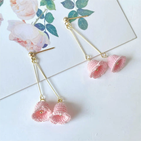 Onirr Handmade Micro Crochet Campanula Earrings Pink