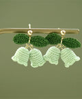 Onirr Handmade Micro Crochet Campanula With Leaf Earrings HoneyDew