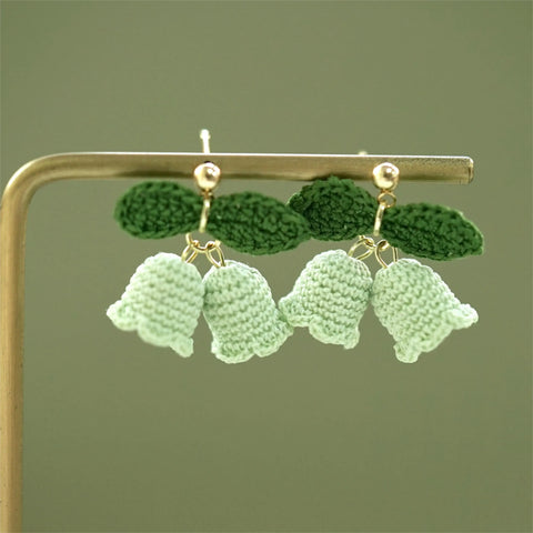 Onirr Handmade Micro Crochet Campanula With Leaf Earrings HoneyDew