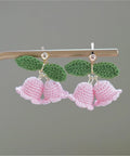 Onirr Handmade Micro Crochet Campanula With Leaf Earrings Lavender Blush