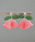 Onirr Handmade Micro Crochet Campanula With Leaf Earrings Light Coral