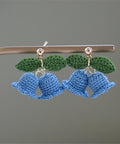 Onirr Handmade Micro Crochet Campanula With Leaf Earrings Light Sky Blue