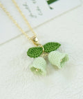 Onirr Handmade Micro Crochet Campanula With Leaf Necklace Honey Dew