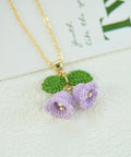 Onirr Handmade Micro Crochet Campanula With Leaf Necklace Lavender