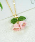 Onirr Handmade Micro Crochet Campanula With Leaf Necklace Lavender Blush