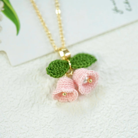 Onirr Handmade Micro Crochet Campanula With Leaf Necklace Lavender Blush