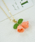 Onirr Handmade Micro Crochet Campanula With Leaf Necklace Light Salmon