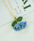 Onirr Handmade Micro Crochet Campanula With Leaf Necklace Light Sky Blue