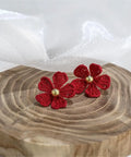 Onirr Handmade Micro Crochet Cherry Blossoms Earrings Fire Brick