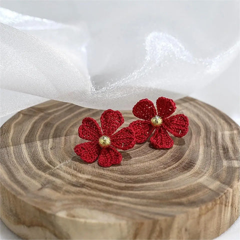 Onirr Handmade Micro Crochet Cherry Blossoms Earrings Fire Brick