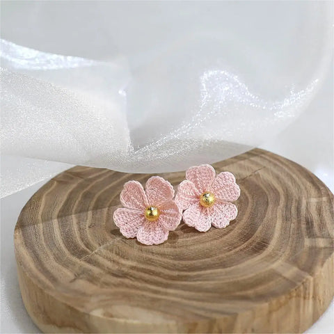 Onirr Handmade Micro Crochet Cherry Blossoms Earrings Pink