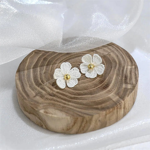 Onirr Handmade Micro Crochet Cherry Blossoms Earrings White
