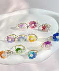 Onirr Handmade Micro Crochet Daisy Pearls Ring