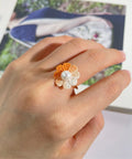 Onirr Handmade Micro Crochet Daisy Pearls Ring Dark Orange