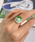 Onirr Handmade Micro Crochet Daisy Pearls Ring Forest Green