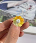 Onirr Handmade Micro Crochet Daisy Pearls Ring Gold