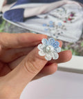 Onirr Handmade Micro Crochet Daisy Pearls Ring Light Blue