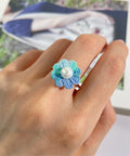 Onirr Handmade Micro Crochet Daisy Pearls Ring Light Sky Blue