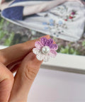 Onirr Handmade Micro Crochet Daisy Pearls Ring Orchid