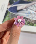 Onirr Handmade Micro Crochet Daisy Pearls Ring Pale Violet Red