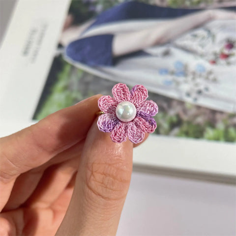 Onirr Handmade Micro Crochet Daisy Pearls Ring Pale Violet Red