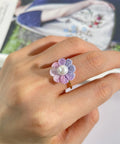 Onirr Handmade Micro Crochet Daisy Pearls Ring Plum