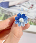 Onirr Handmade Micro Crochet Daisy Pearls Ring Royal Blue