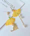 Onirr Handmade Micro Crochet Ginkgo Biloba Asymmetry Earrings