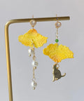Onirr Handmade Micro Crochet Ginkgo Biloba Asymmetry Earrings 2