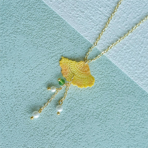 Onirr Handmade Micro Crochet Ginkgo Biloba Necklace